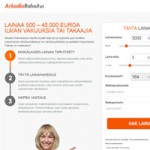 Kuvakaappaus Arkadiarahoitus pikalainapalvelun etusivulta